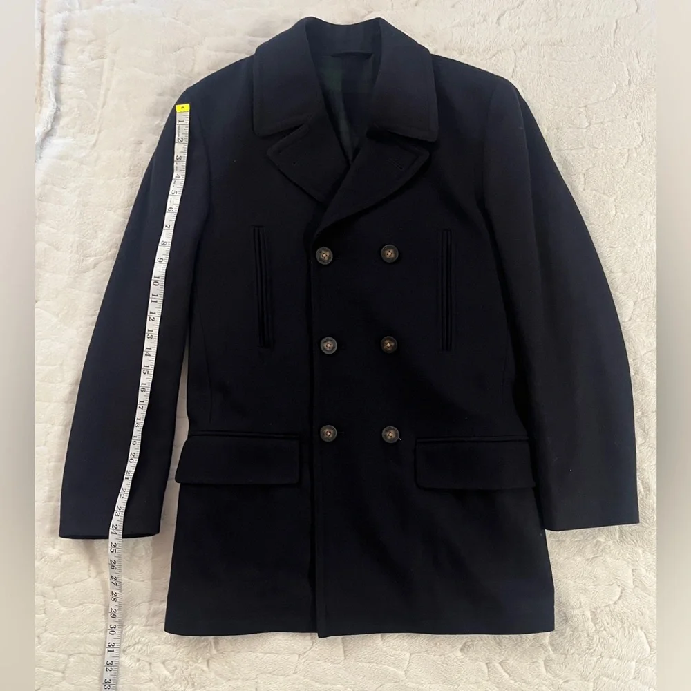 Lauren Ralph Lauren Men Wool Blend Double-Breasted Luke Peacoat Black size 38R